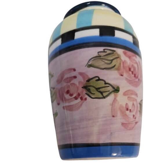WCL Flower Bud Vase Colorful ROSE Pattern Whimsical  Flowers Striped CIRCUS Vntg - Picture 7 of 14